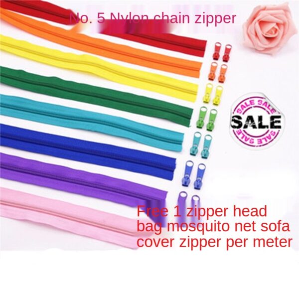 5M Long Nylon Coil Zipper Roll + 10 Zipper Heads - Image 2