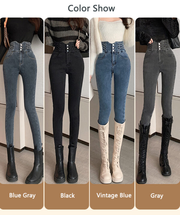 Womens High Waist Fleecy Jeans - Image 3