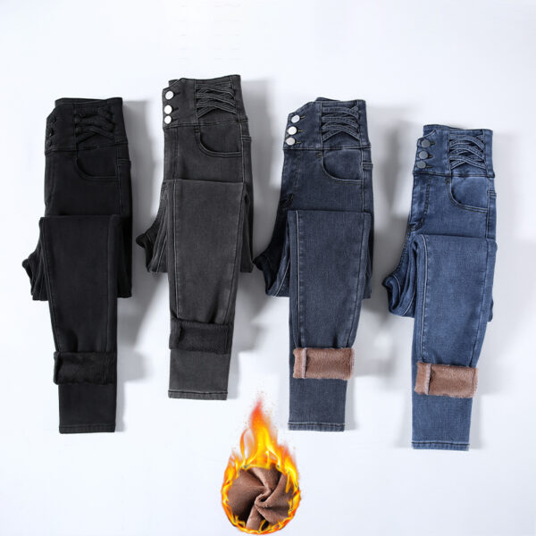 Womens High Waist Fleecy Jeans