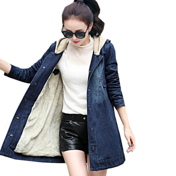 Mid Length Fleece Lined Denim Jacket