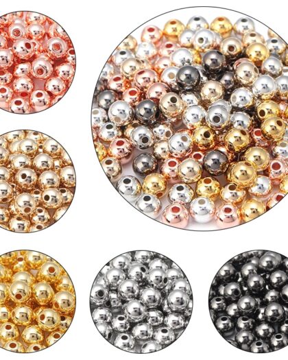 3 4 6 7 8 10 12mm 50-500pcs Gold color CCB Ball Beads Round Loose Bead For Making DIY Bracelet Necklace Wedding Jewelry