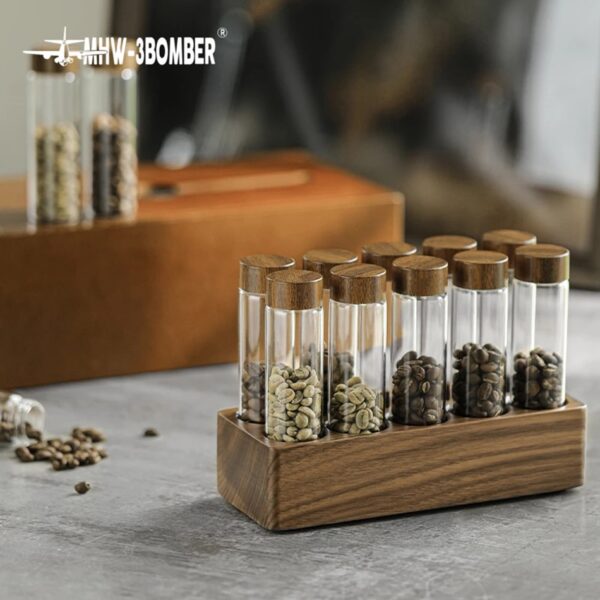 Creative Glass Test Tube Display For Coffee (or anything really) containers with Wood Lid and Stand - Image 2