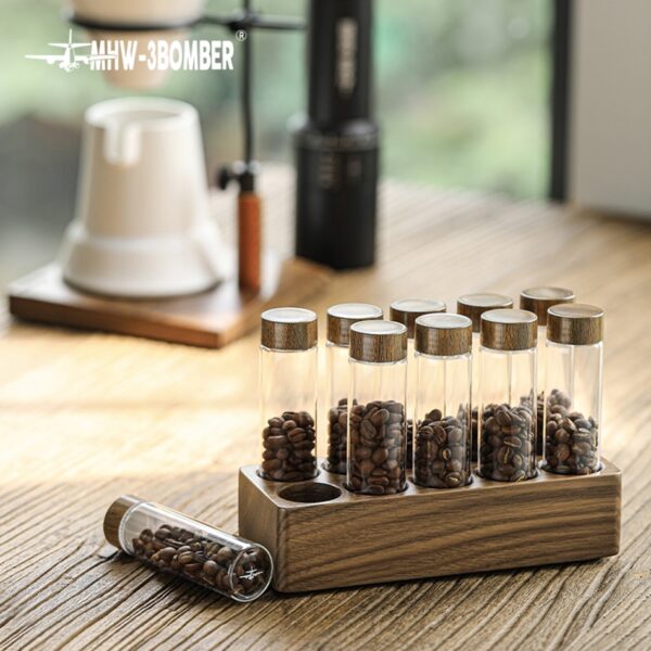 Creative Glass Test Tube Display For Coffee (or anything really) containers with Wood Lid and Stand - Image 3