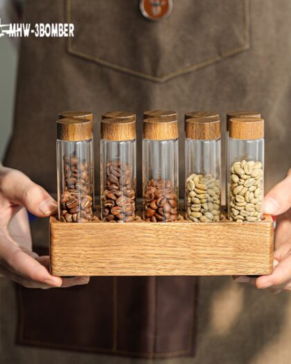 Creative Glass Test Tube Display For Coffee (or anything really) containers with Wood Lid and Stand