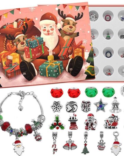 High Quality Metal and Glass Bracelet Christmas Advent Calendar - Gold & Silver