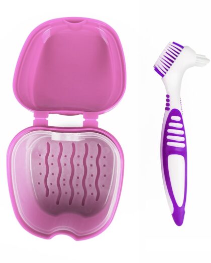 Denture/ Invisaline/ Mouth Guard Bath Box - Storage Box with Hanging Net Container and brush
