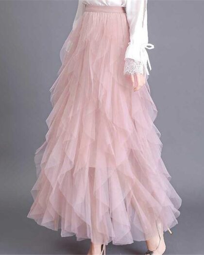 High Waist Long Tulle Skirt