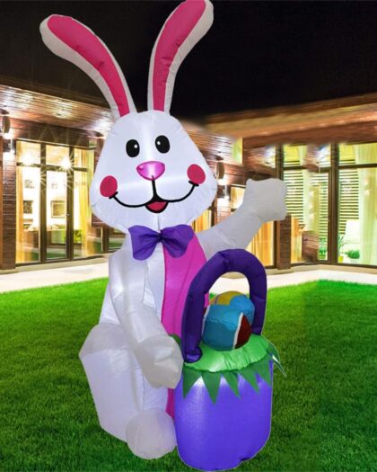 110cm Tall Inflatable Easter Bunny with Basket and LED Lights