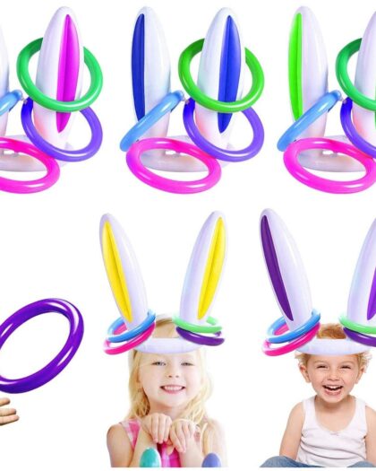 1Set Easter Rabbit Ear Inflatable Hat Ring Toss