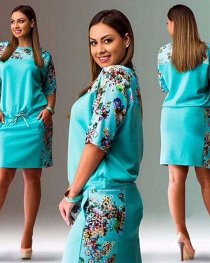 O-neck Half Sleeve Cotton Casual Dresses -Large Sizes Available