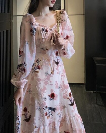 Soft Puff Sleeve Floral Dress