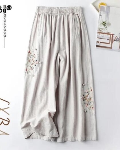 Stylish High Waist Embroidered Cropped Pants