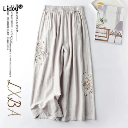 Stylish High Waist Embroidered Cropped Pants